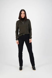 Vassalli Straight Leg Full Length High Rise Jean in Black Denim 5937