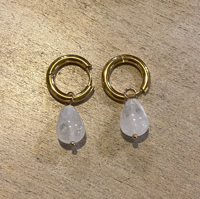 Some Gold Coloured Hoop Earrings with Stone Drop 489