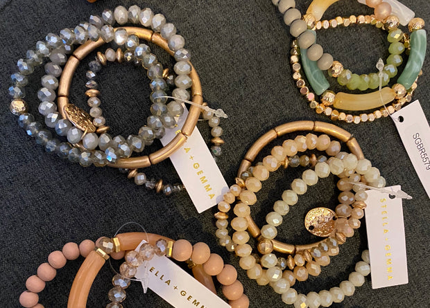 Stella And Gemma Quartz Beads Bracelets Set Of 4 With Gold Links
