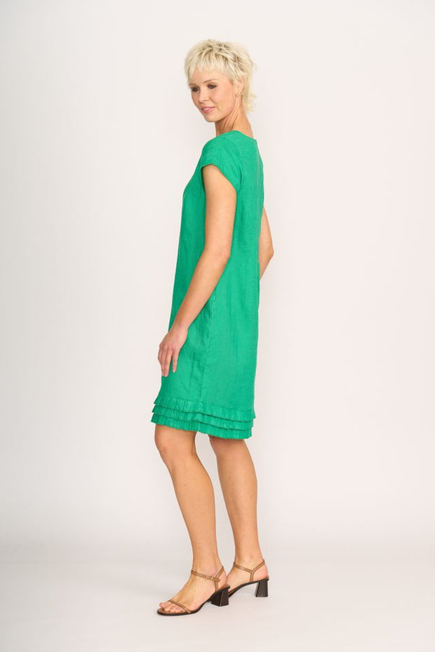 Foil Linen Pleat Dreams Dress in Green TP14026