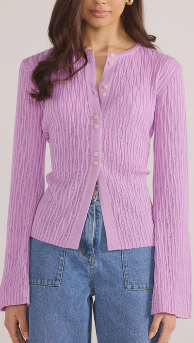 Mink Pink Johnna Button Knit Top Cardi Lilac 2502809 COMING SOON