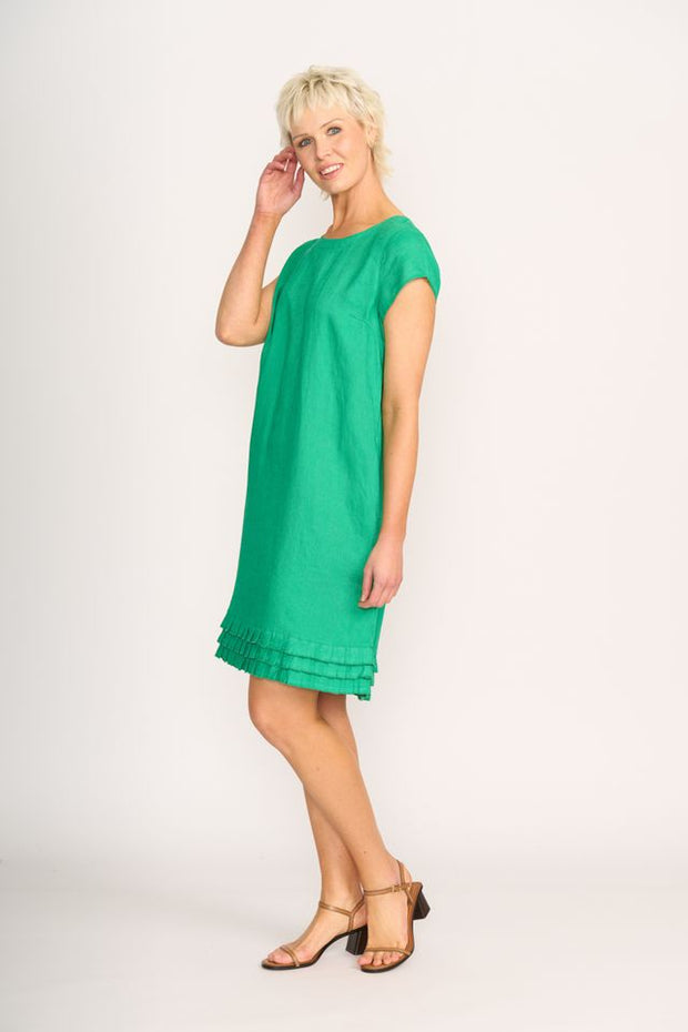 Foil Linen Pleat Dreams Dress in Green TP14026