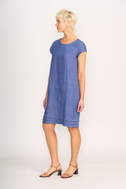 Foil Linen Pleat Dreams Dress in Denim TP14026