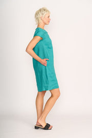 Foil Linen Fringe Scoop Neck Dress in Aquatic TP13595