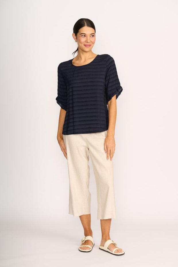 Preen Scoop Ruffle Sleeve Top in Navy Stripe TP14677
