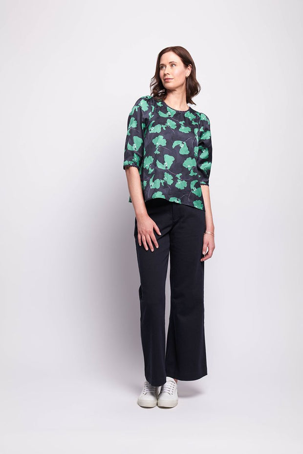 Foil Button Back Blouse in Black Floral TP14187