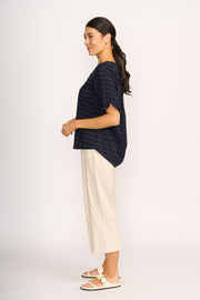 Preen Scoop Ruffle Sleeve Top in Navy Stripe TP14677