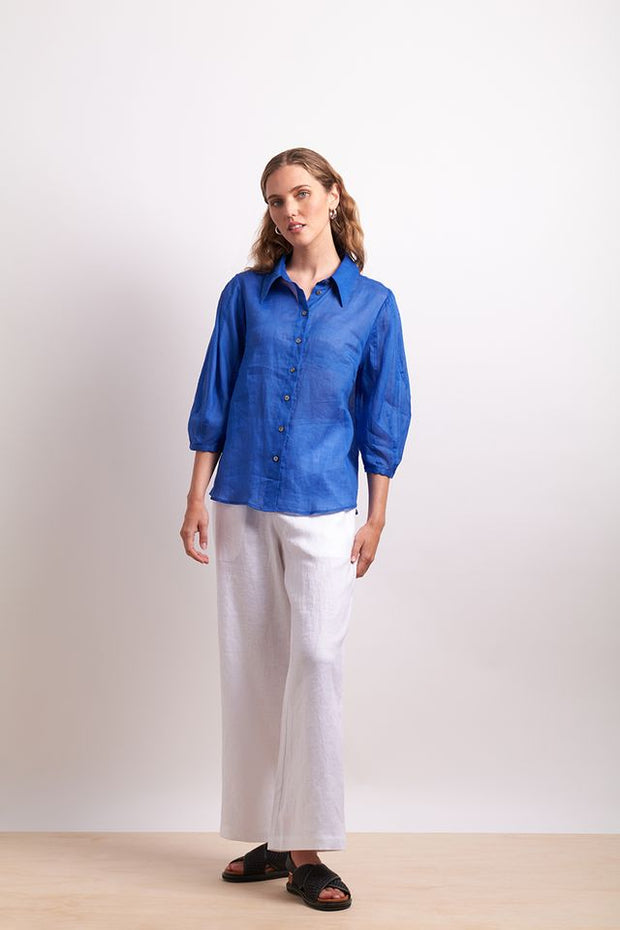 Neris Pin Tuck Shirt in Marina Blue 2784