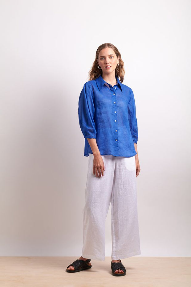 Neris Pin Tuck Shirt in Marina Blue 2784