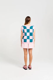 Thing Thing Check It Vest in Teal Candy 2336