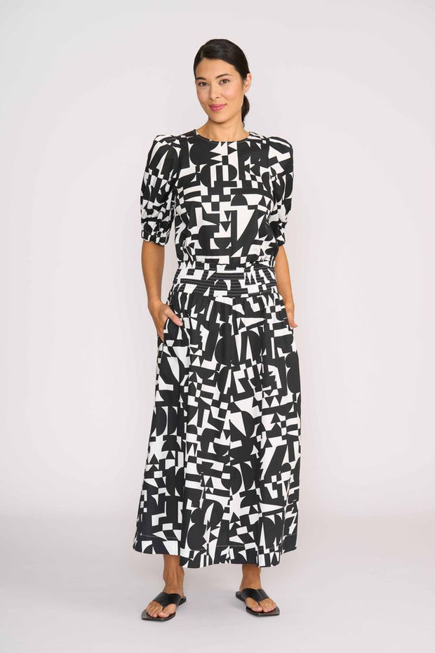 Foil A Line Shirred Waist Skirt in Abstract TP14120
