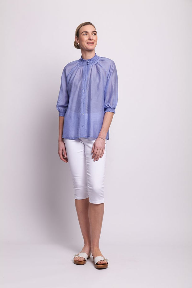 Foil Shirr Bliss Blouse in Peri Blue TP14124