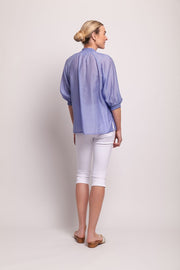 Foil Shirr Bliss Blouse in Peri Blue TP14124