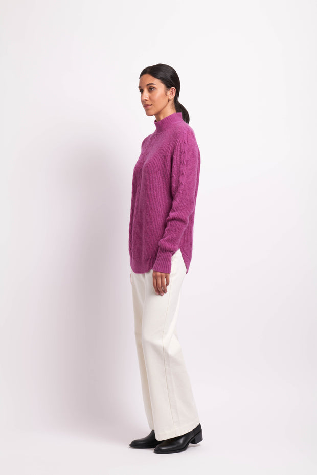 Foil Cable Knit Scoop Hem Jumper in Purple TP14378