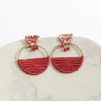 Trade Aid Red Raffia And Bead Earrings 4992