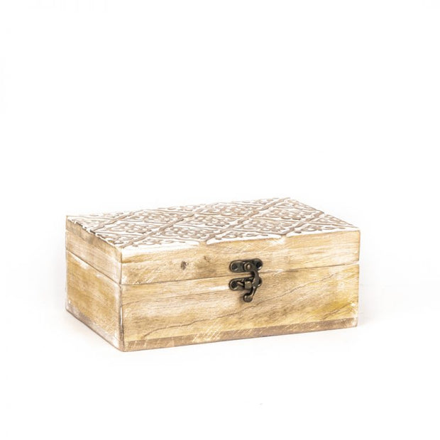 Carved mango wood jewellery box Product code 7448 Florence Boutique NZ