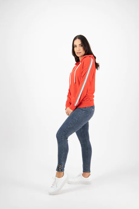 Vassalli Hooded Jumper with Foil Tape Detail and Front Pocket In Raspberry 1064