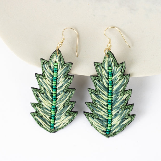 Trade Aid Embroidered Leaf Earrings 09.01.4019