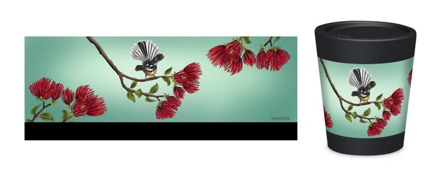 Cuppa Coffee Cup Small (8oz) 6039 Pohutukawa Fantail – Designed by NZ Artist Janine Millington