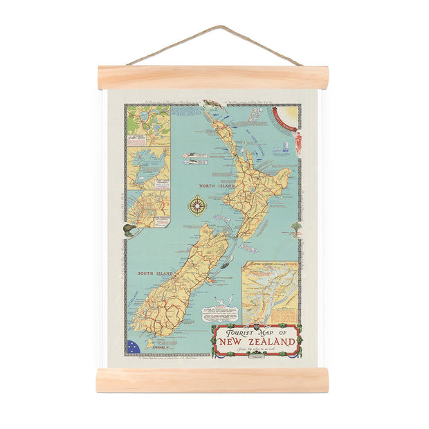 100% NZ New Zealand Tourist Map Mini Wall Chart
