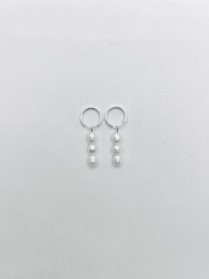 Some Triple Pearl on Sleeper  Sterling Silver Earrings 363