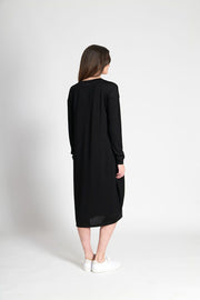 Foil Merino Cocoon Asymmetric Dress in Black TP12977