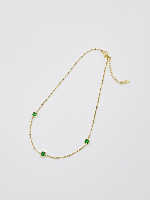 Some Gold Plated Necklace with Green Stones 044