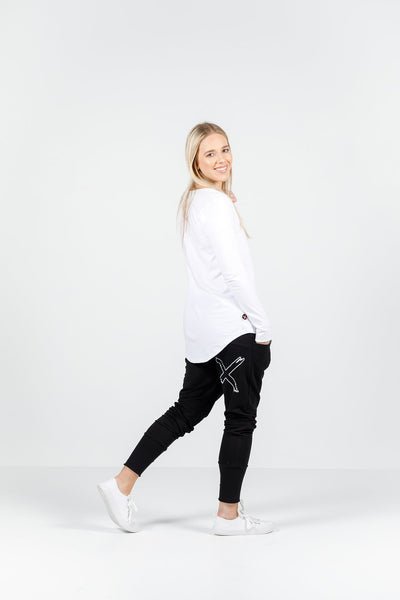 Home Lee Apartment Pants Black Winter Weight with White X Outline HL100