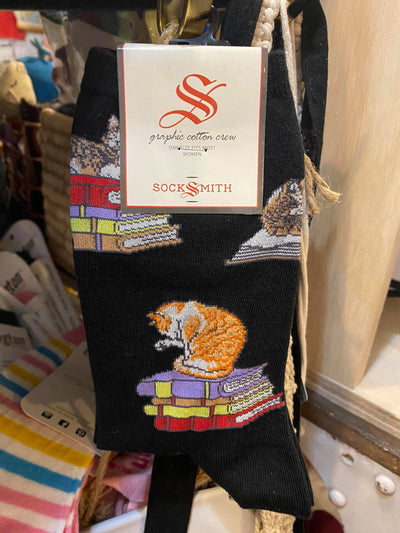 Socksmith Womens Socks Cats On Books - Black 346