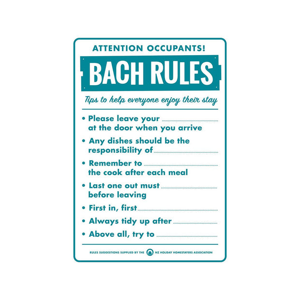 100% NZ Glenn Jones Outdoor Sign Bach Rules