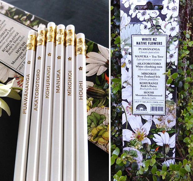 White NZ Flowers Pkt 6 Pencils 01