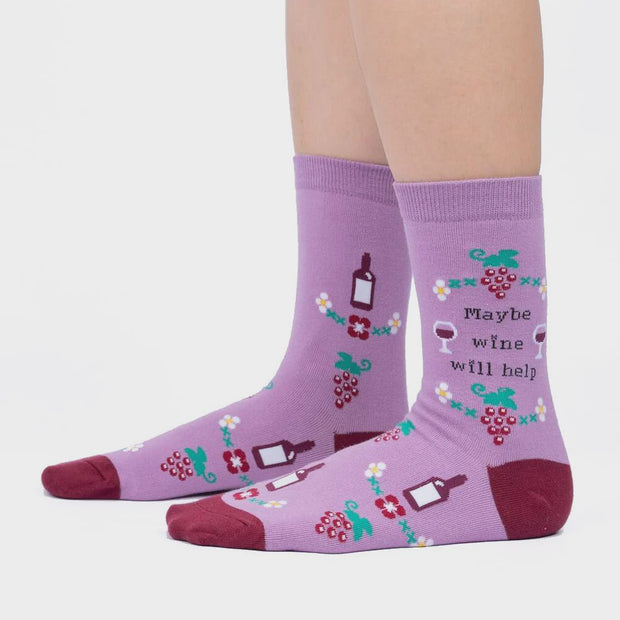 Sock It To Me Maybe Wine Will Help  Women's/Smaller Size Crew Socks